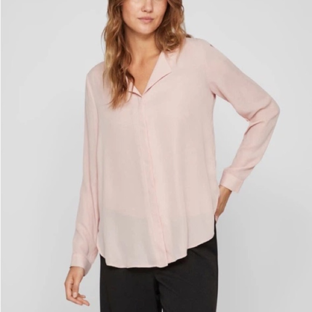 Worthington‎ Women's Size Petite Large Blouse Light Pink Sheer Hidden Buttons